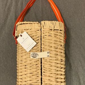 Natural Woven Bag with Orange Strap glasses included NEW great gift !